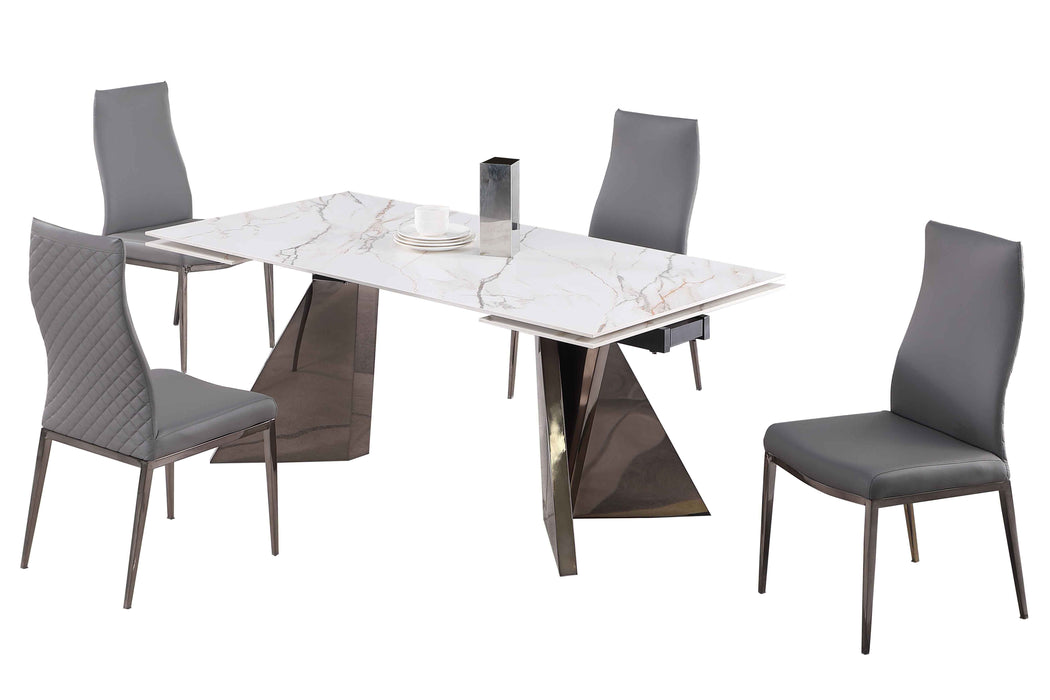 Contemporary Dining Set w/ Extendable Table & Diamond Stitched Back Chairs MORGAN-KASSIDY-5PC-BKC-GRY