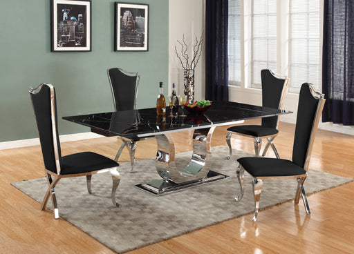 Contemporary Dining Set w/ Extendable Marble Table & 4 Black Chairs NADIA-5PC-BLK