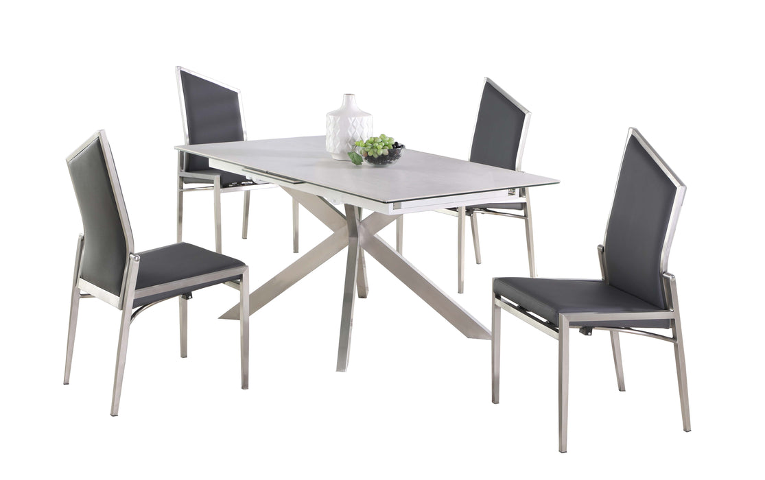 Dining Set w/ Pop-up Extendable Ceramic Top Table & 4 Motion Chairs NALA-5PC-GRY