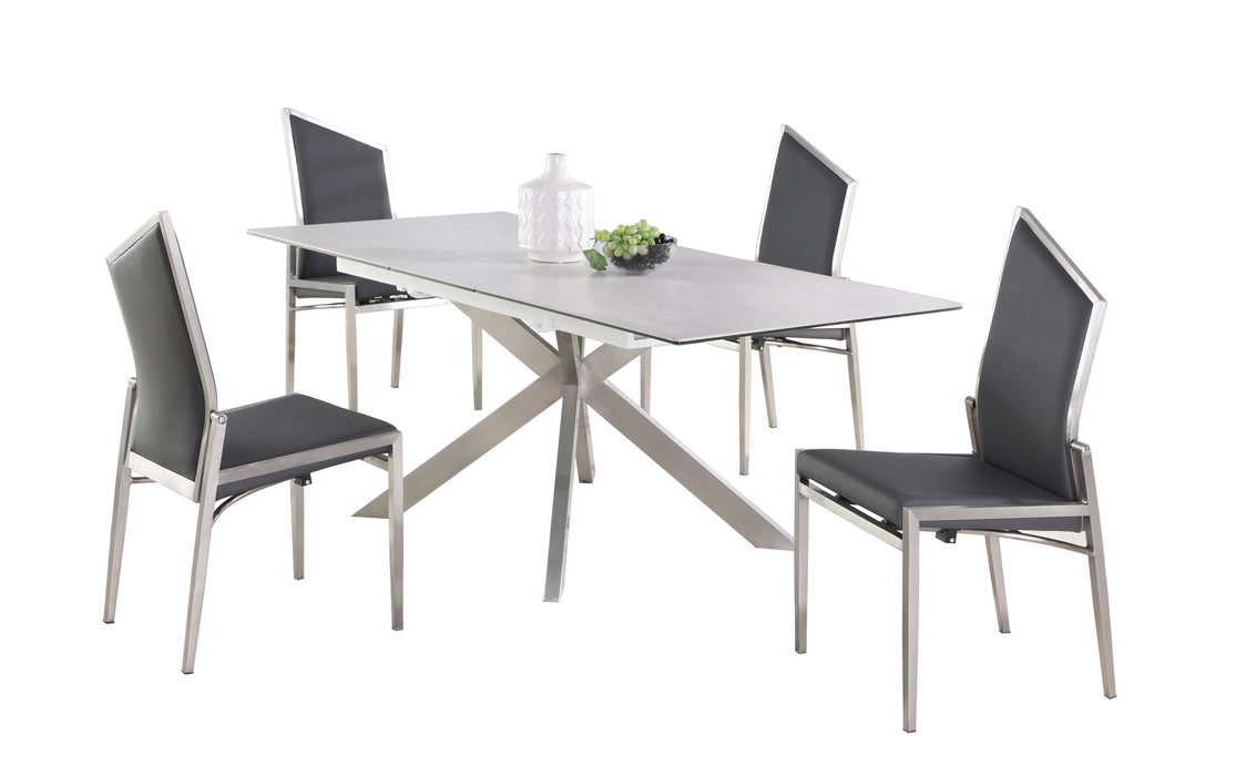 Dining Set w/ Pop-up Extendable Ceramic Top Table & 4 Motion Chairs NALA-5PC-GRY