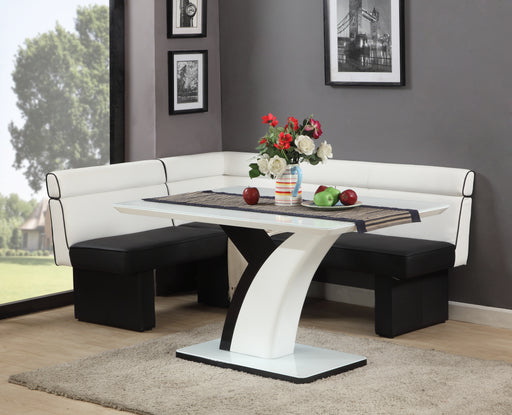 Dining Set w/ White Glass Top Table & 2-Tone Nook NATASHA-NOOK SET