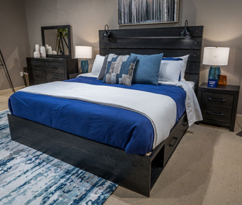 Hollivern Twin Panel Bed with Storage - Black/Gray