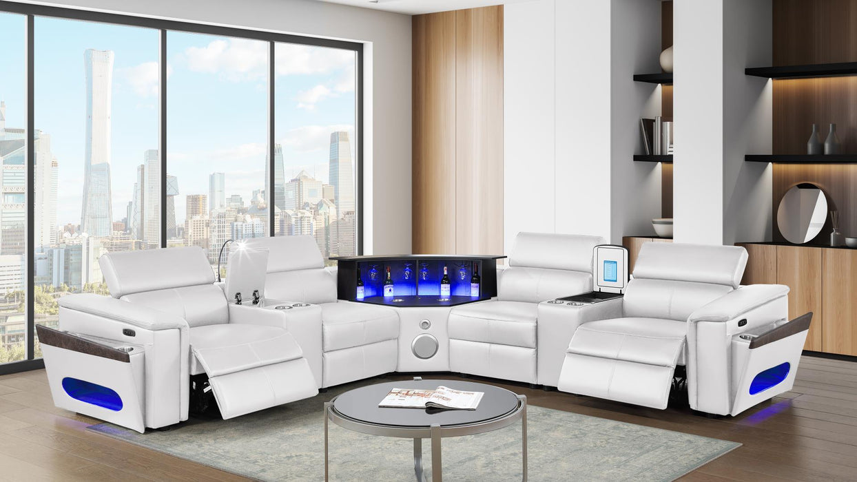 Nova Sectional – Nova Sectional with 2 Consoles (Reading Light + Fridge) - White by Galaxy Home Furnishings