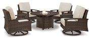 Paradise Trail Outdoor Fire Pit Table with 4 Lounge Chairs