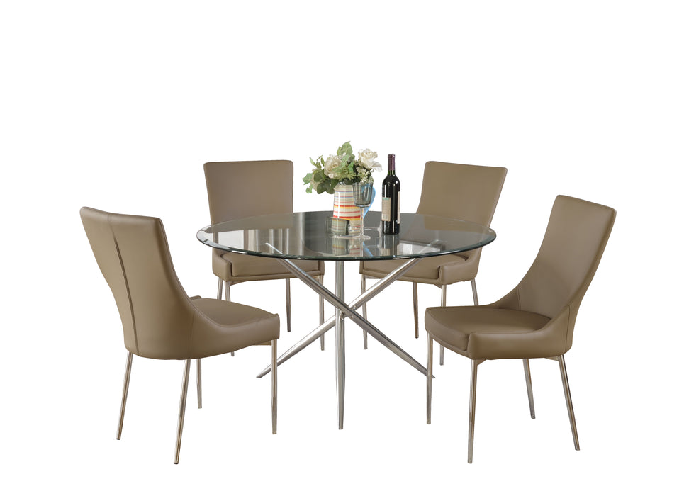 Contemporary Dining Set w/ Round Glass Table and Club-Style Chairs PATRICIA-5 PC