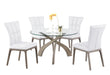 Dining Set w/ Glass Top Table & Tufted Solid Wood Chairs PEGGY-5PC-WHT