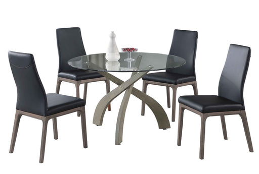 Dining Set w/ Glass Top Table & Solid Wood Chairs PEGGY-ROSARIO-5PC-BLK