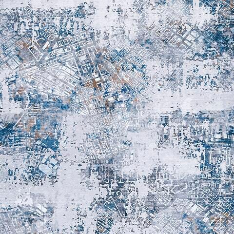Garyard 5' x 7' Washable Rug - White;Black/Gray;Blue