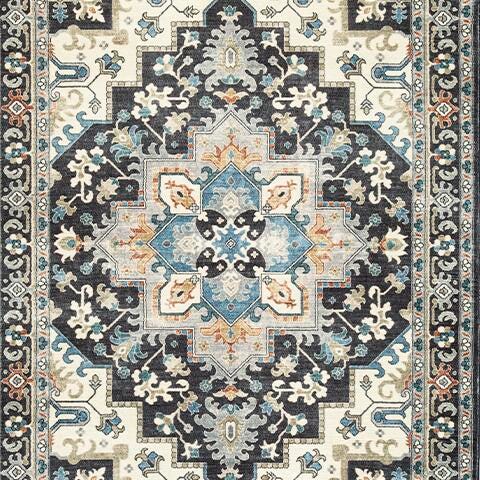 Leningston 5' x 7' Washable Rug - Yellow;Black/Gray;Blue;Red/Burgundy