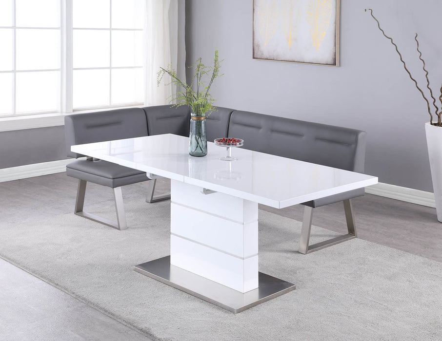 Contemporary Dining Set w/ Extendable White Table & Nook RACHEL-2PC