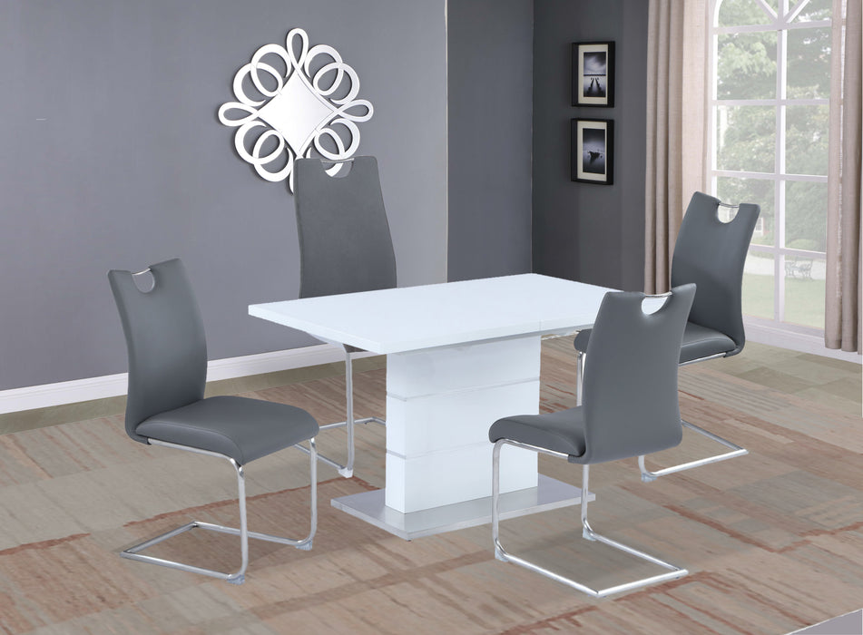 Contemporary Dining Set w/ Extendable White Table & 4 Cantilever Chairs RACHEL-CARINA-5PC-GRY