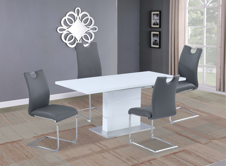 Contemporary Dining Set w/ Extendable White Table & 4 Cantilever Chairs RACHEL-CARINA-5PC-GRY