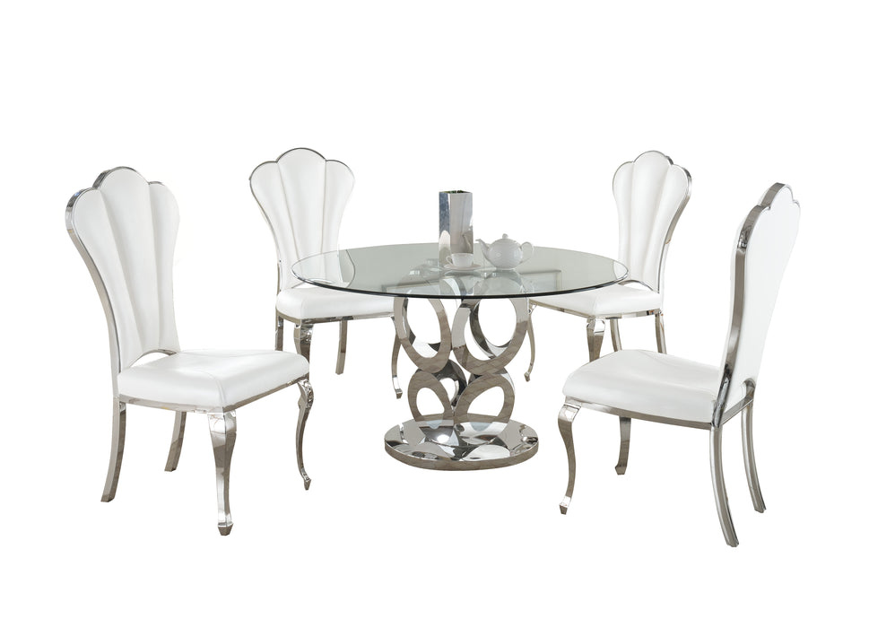 Dining Set w/ Glass Table Top & 4 Shell-back Side Chairs RAEGAN-5PC