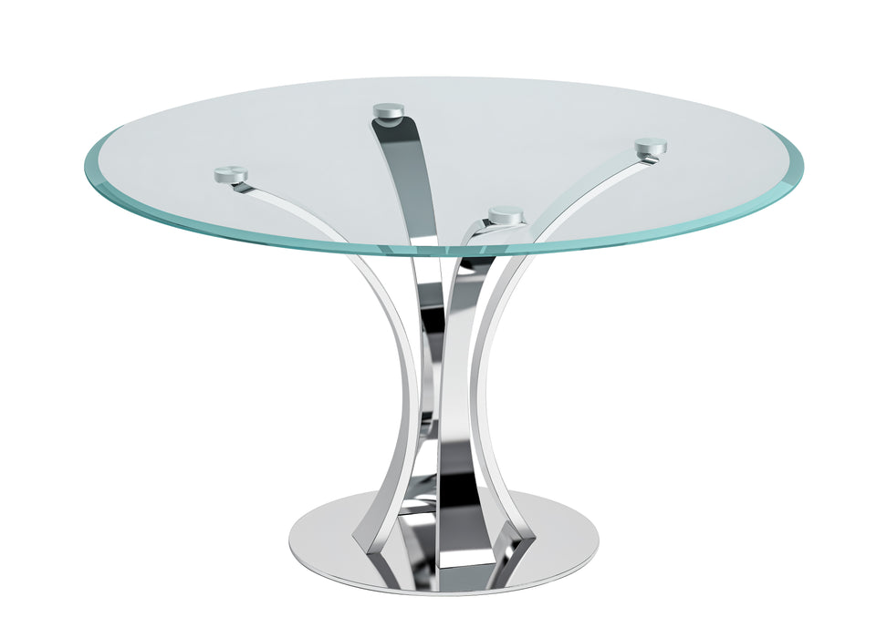 Contemporary Round Glass Dining Table w/ Steel Pedestal Base REBECA-DT-RND