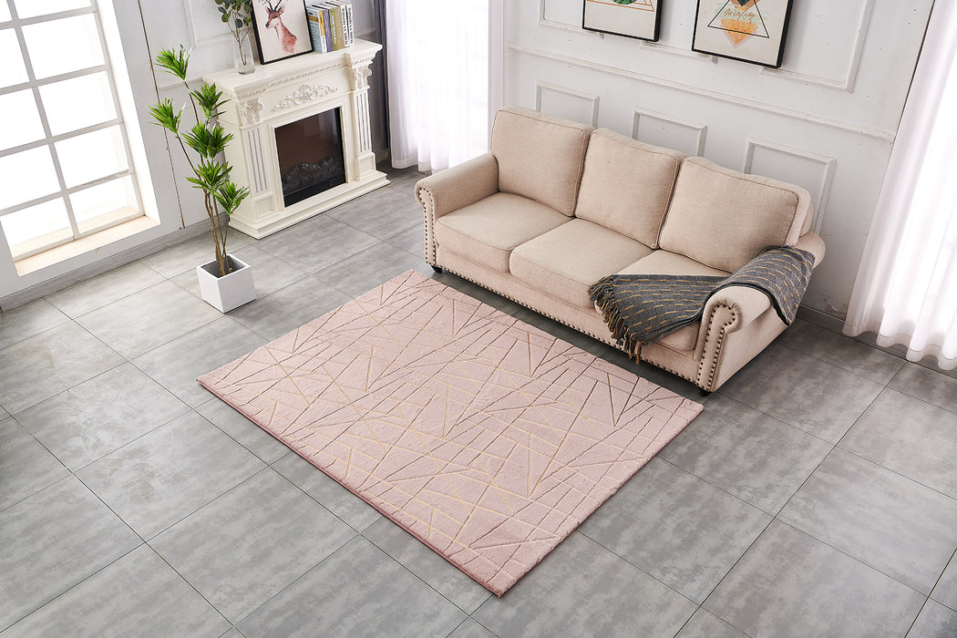 Lily Luxury Chinchilla Faux Fur Geometric Abstract Gilded Rectangular Area Rug