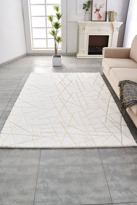 Lily Luxury Chinchilla Faux Fur Abstract Gilded Rectangular Area Rug