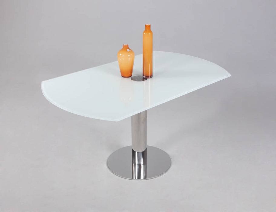 Contemporary Motion-Extendable White Glass Dining Table TAMI-DT-CRM