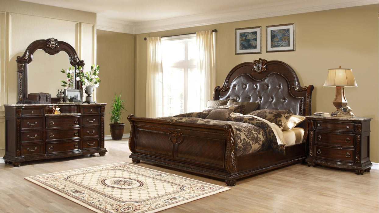 Roma Bedroom Set – Roma King 4 Pc Bedroom Set in Walnut by Galaxy Home Furnishings