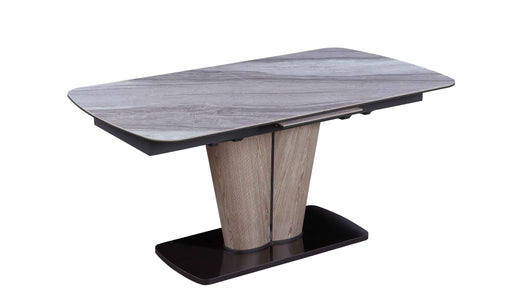 Extendable Ceramic Marbleized Top Dining Table w/ Wooden & Steel Base SAMIRA-DT