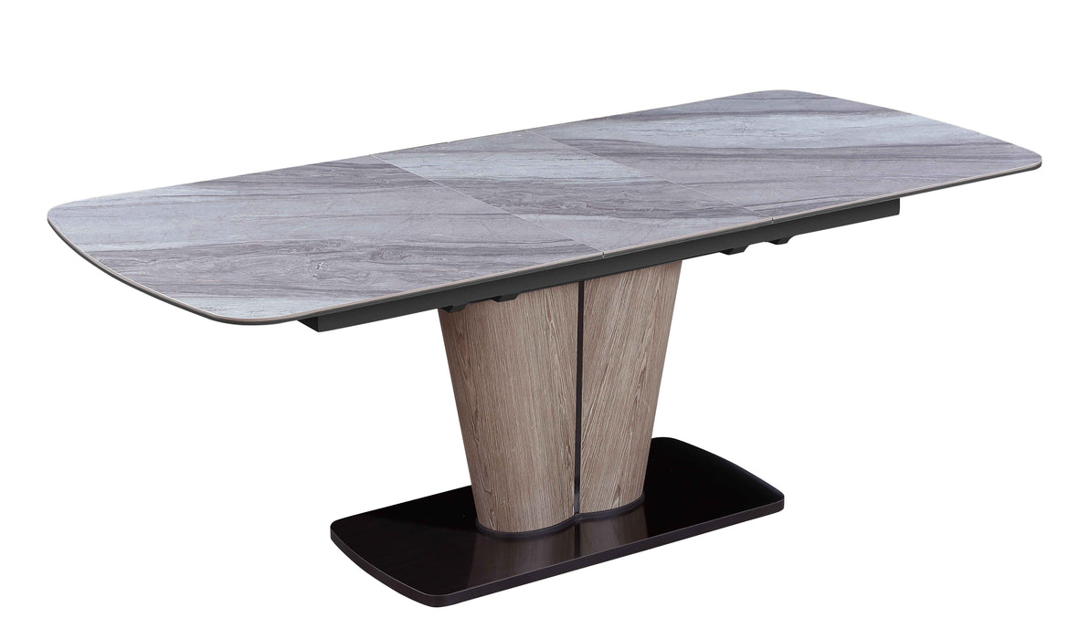 Extendable Ceramic Marbleized Top Dining Table w/ Wooden & Steel Base SAMIRA-DT