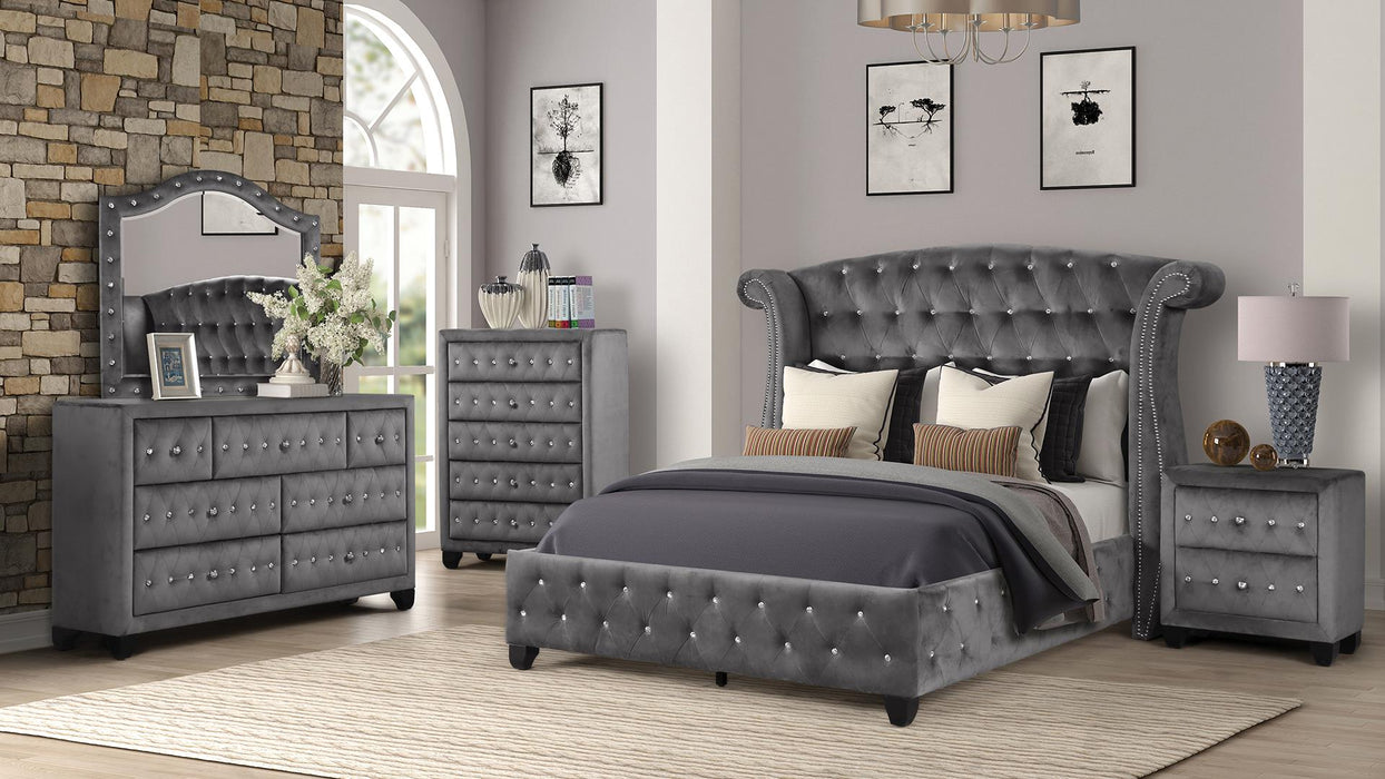 Sophia Bedroom Set – Sophia Queen 5 Pc Bedroom Set in Gray by Galaxy Home Furnishings