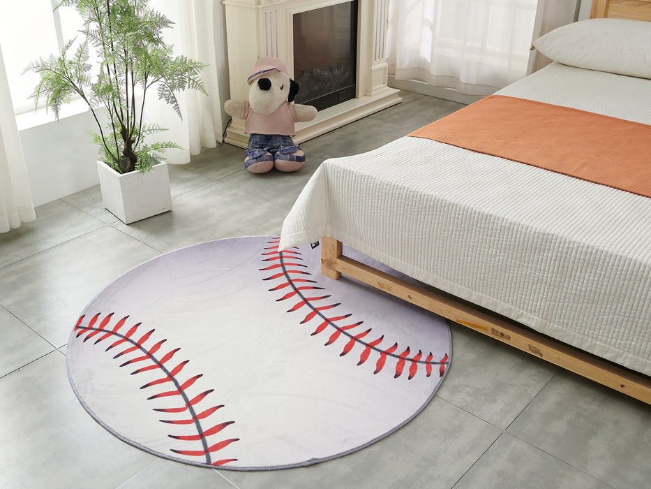 Sports Theme Shaped Printed Low Pile Area Rug (4-ft Diameter)