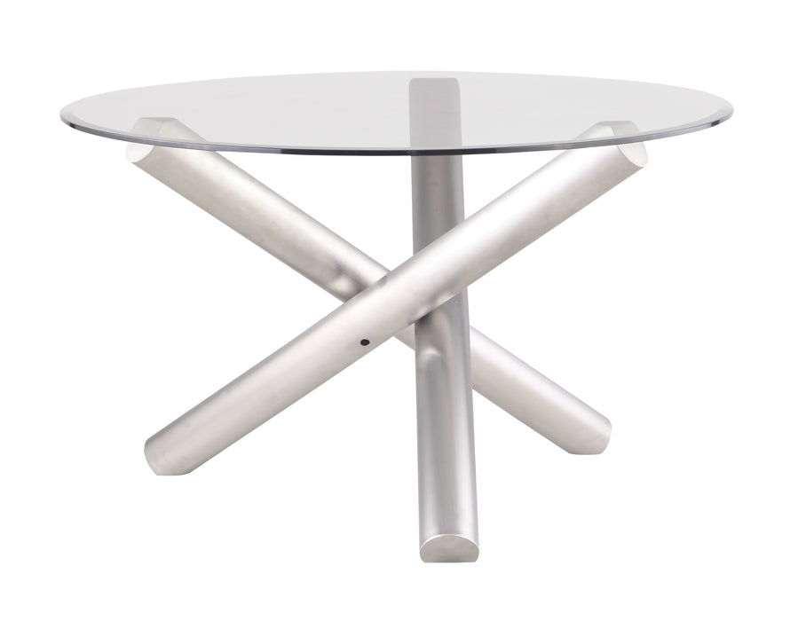 Contemporary Dining Table w/ 48" Glass Top & Steel Base STAR-DT-BSH-48