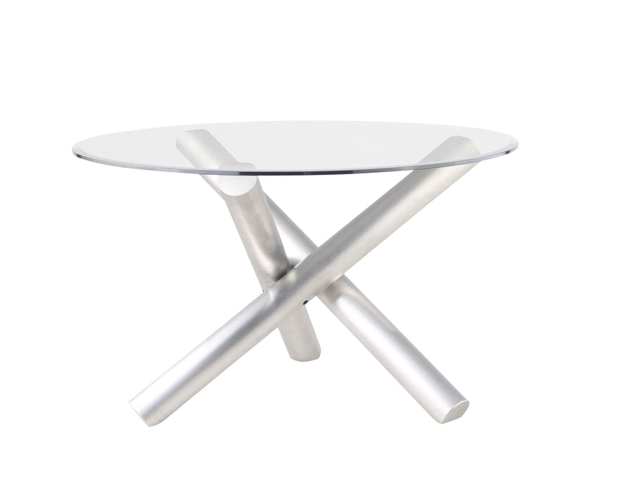 Contemporary Dining Table w/ 48" Glass Top & Steel Base STAR-DT-BSH-48