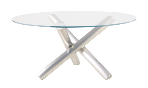 Contemporary Dining Table w/ 54" Glass Top & Steel Base STAR-DT-BSH-54