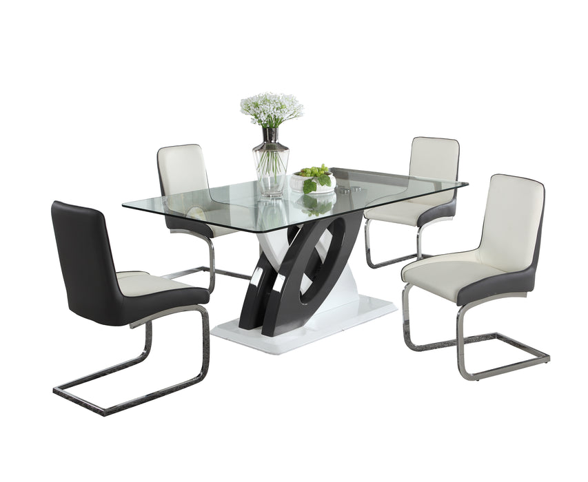 Modern Dining Set w/ Glass Table & 2-Tone Chairs STELLA-5PC