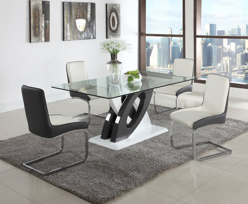 Modern Dining Set w/ Glass Table & 2-Tone Chairs STELLA-5PC