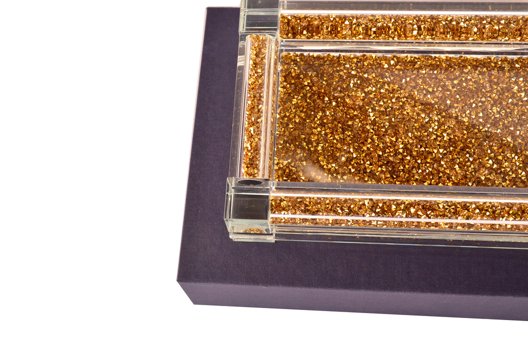 Ambrose Exquisite Salt & Pepper Canisters with Tray in Crushed Diamond Glass in Gift Box