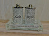 Ambrose Exquisite Salt & Pepper Canisters with Tray in Crushed Diamond Glass in Gift Box