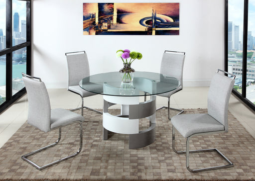 Contemporary Dining Set w/ Round Glass Table & Cantilever Chairs SUNNY-5PC