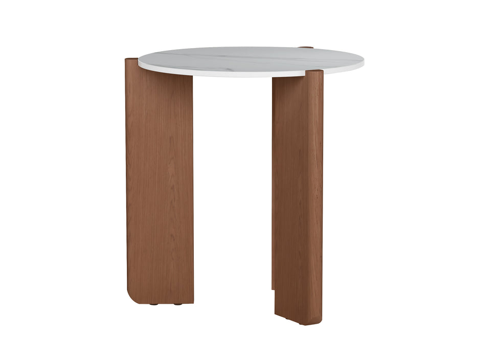 Marbleized Sintered Stone Top Lamp Table w/ Wooden Base ELISSA-LT