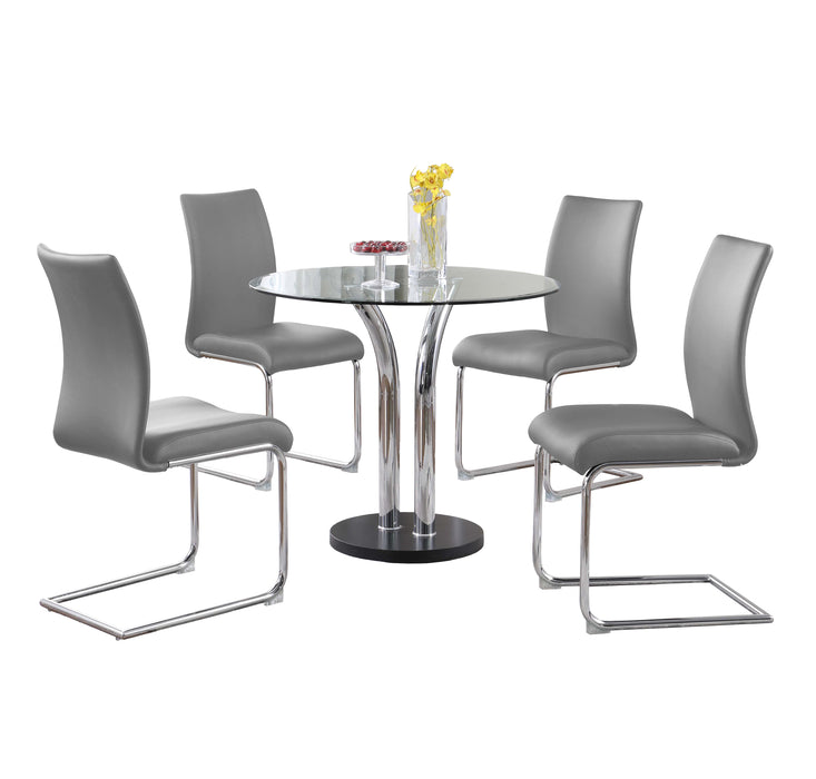 Dining Set w/ Glass Top Bistro Table & 4 Cantilever Side Chairs T-311-JANE-5PC-GRY