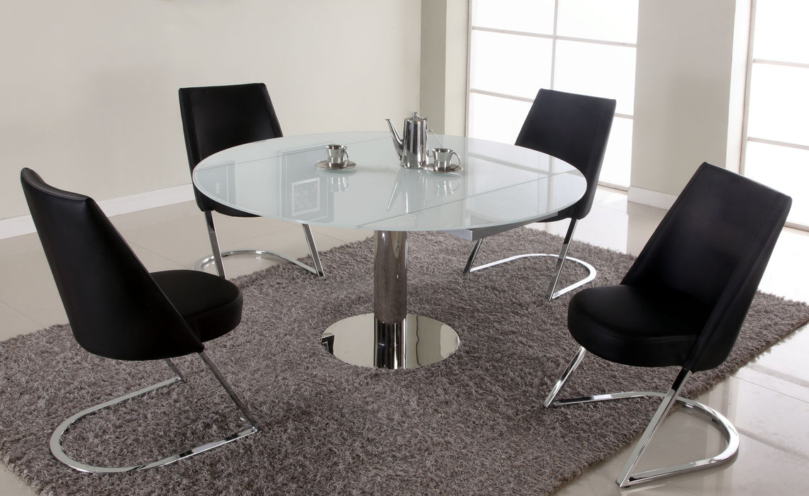 Contemporary Motion-Extendable White Glass Dining Table