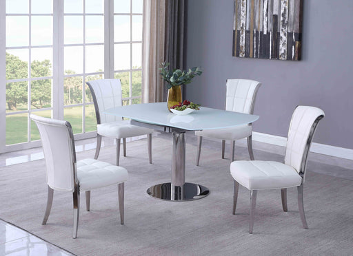 Contemporary Dining Set w/ Motion-Extendable White Glass Table & 4 Tufted Chairs TAMI-IRIS-5PC
