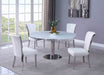 Contemporary Dining Set w/ Motion-Extendable White Glass Table & 4 Tufted Chairs TAMI-IRIS-5PC