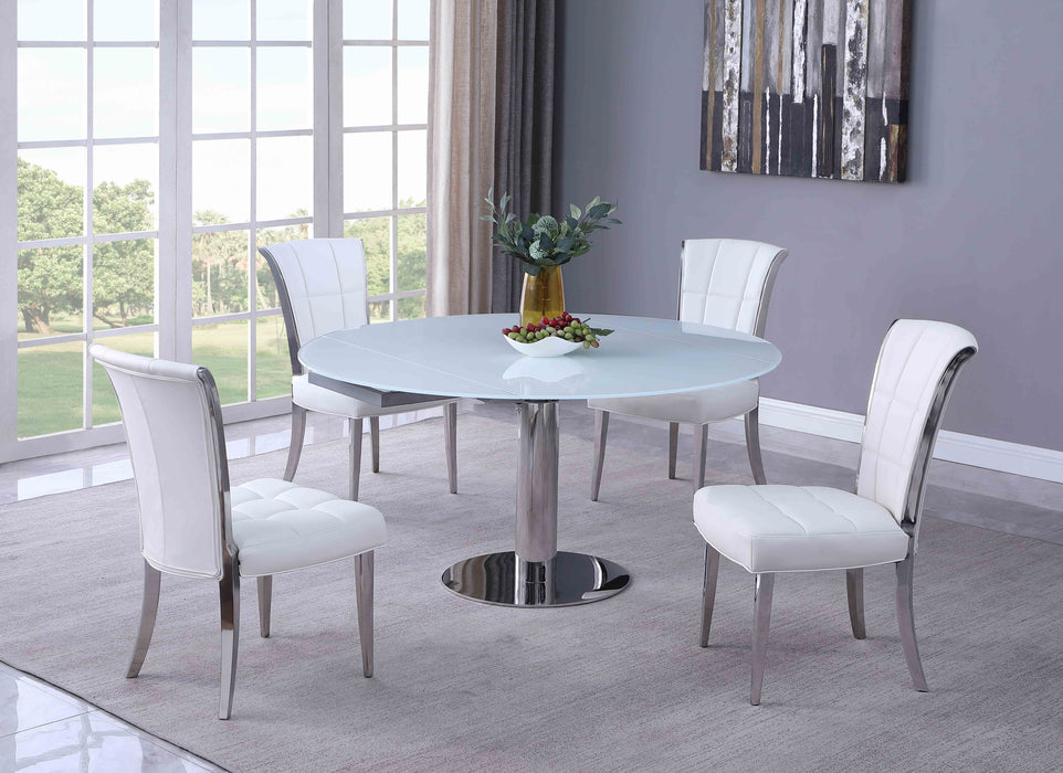 Contemporary Dining Set w/ Motion-Extendable White Glass Table & 4 Tufted Chairs TAMI-IRIS-5PC