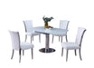 Contemporary Dining Set w/ Motion-Extendable White Glass Table & 4 Tufted Chairs TAMI-IRIS-5PC