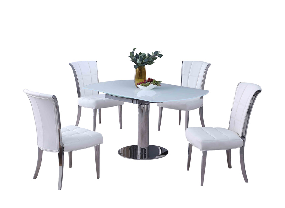 Contemporary Dining Set w/ Motion-Extendable White Glass Table & 4 Tufted Chairs TAMI-IRIS-5PC