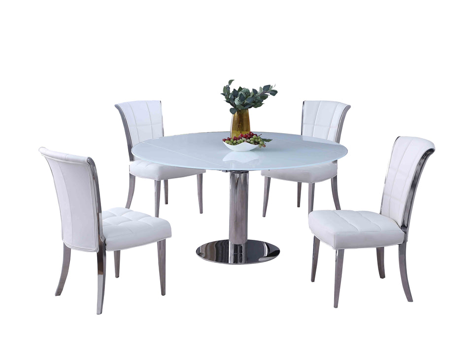 Contemporary Dining Set w/ Motion-Extendable White Glass Table & 4 Tufted Chairs TAMI-IRIS-5PC