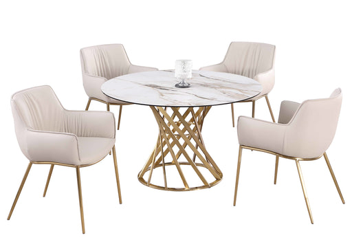 Dining Set w/ Sintered Stone, Golden Base & Club Style Arm Chairs TRACY-5PC-BGL-CER-47