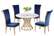 Dining Set w/ Sintered Stone Top, Golden Base & High Back Side Chairs TRACY-JOY-5PC-BGL-CER-47-BLU