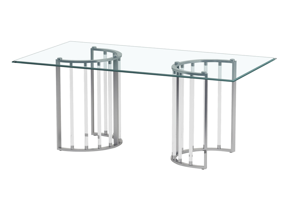 42"x 72" Glass Top Dining Table w/ Steel & Acrylic Base TRISHA-DT-CHM-4272