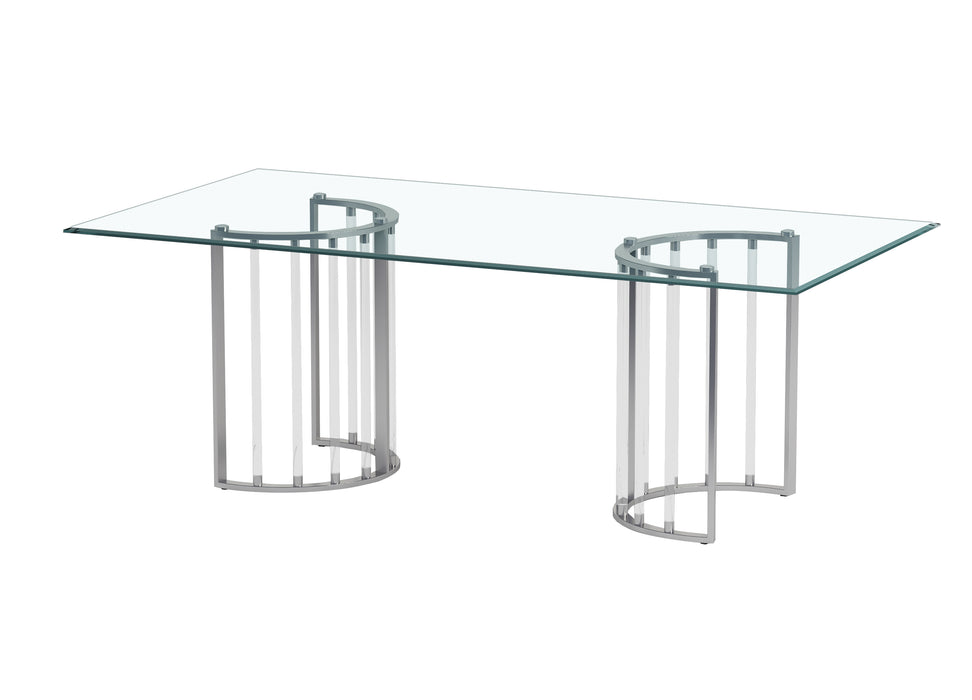44"x 84" Glass Top Dining Table w/ Steel & Acrylic Base TRISHA-DT-CHM-4484
