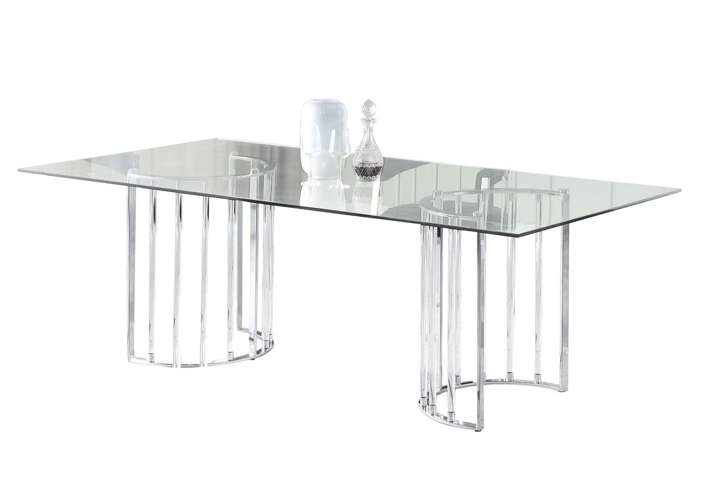 44"x 84" Glass Top Dining Table w/ Steel & Acrylic Base