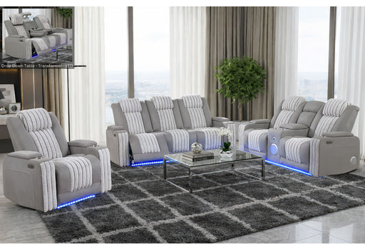 U8000 Power Console Reclining Loveseat W Power Headrest LED & Bluetooth Speaker/ Power Reclining Sofa W Power Headrest Ddt Table Reading Light & Led/ Power Recliner W Power Headrest LED - Grey P2