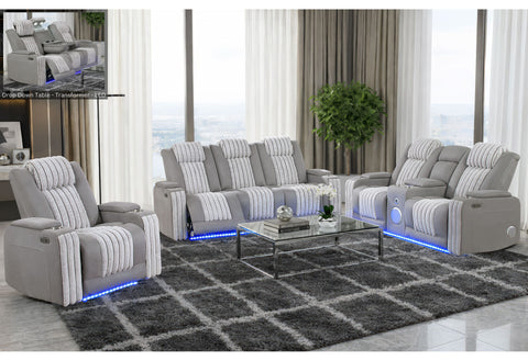 U8000 Power Console Reclining Loveseat W Power Headrest LED & Bluetooth Speaker/ Power Reclining Sofa W Headrest Ddt Table Reading Light & LED